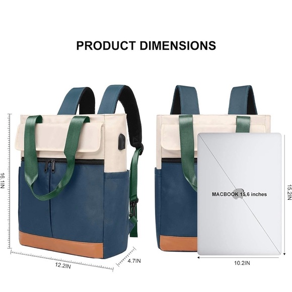 NEW Woman’s Convertible Daypack Laptop Backpack with USB Charging Port - Picture 5 of 6